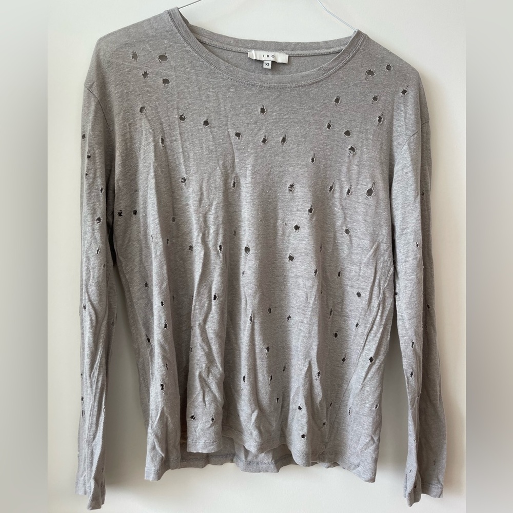 Iro grey distressed hole long sleeve